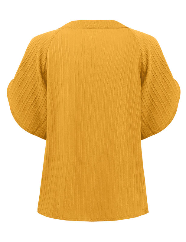 Yellow Solid Color V-Neckline Textured Blouse