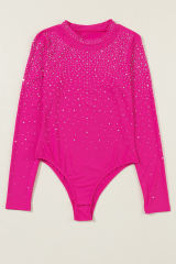 Rose Rhinestone Mesh Long Sleeve Bodysuit LC6421593-P6