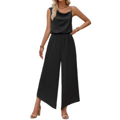 Black Solid Color Sleeveless Wide Leg Jumpsuit