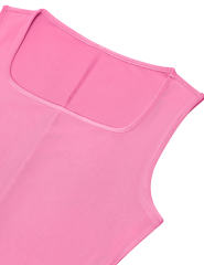 Pink Square Neck Tie Waist Split Sleeveless Dress