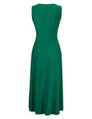 Dark Green Square Neck Tie Waist Split Sleeveless Dress