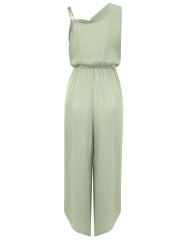 Green Solid Color Sleeveless Wide Leg Jumpsuit