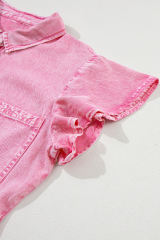 Bonbon Mineral Washed Ruffle Sleeve Tiered Chambray Dress