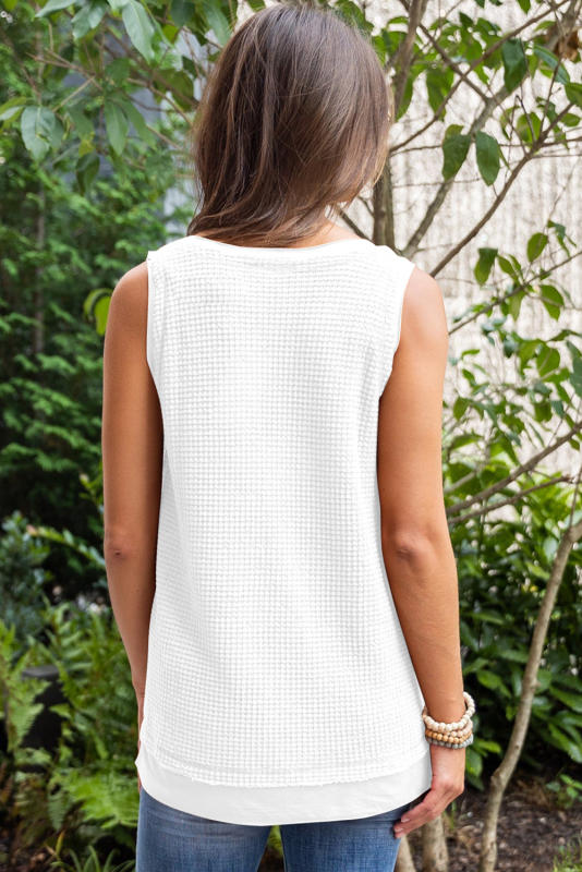 White Sequin Rugby Waffle Knit Tank