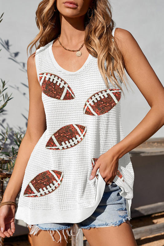 White Sequin Rugby Waffle Knit Tank