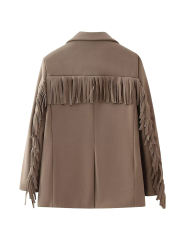 Camel Lapel Collar Long Sleeve Blazer with Tassels