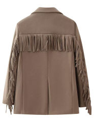 Camel Lapel Collar Long Sleeve Blazer with Tassels