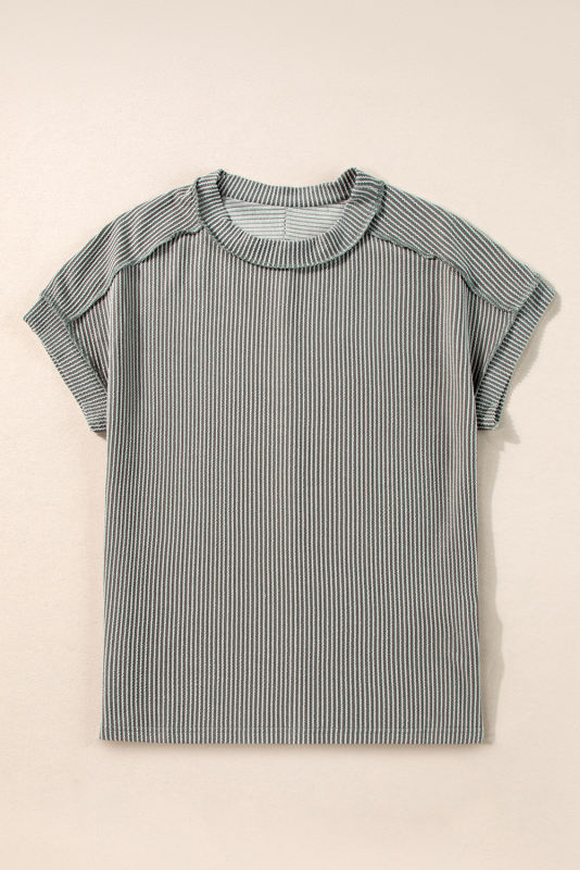 Medium Grey Textured Knit Exposed Stitching T-shirt