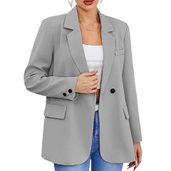 Gray Lapel Collar Button Detail Slim Fit Blazer