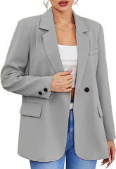 Gray Lapel Collar Button Detail Slim Fit Blazer