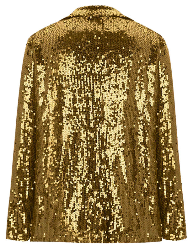 Gold Sequined Lapel Neck Open Front Blazer