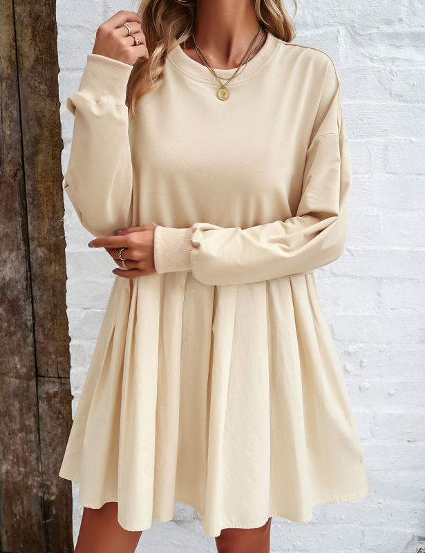 Apricot Contrast High Waist Long Sleeve Dress