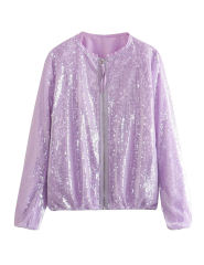 Purple Sequined Full-zip Long Sleeve Jacket