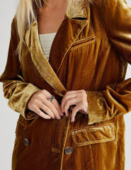 Orange Button Detail Velvet Jacket Split Blazer