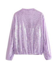Purple Sequined Full-zip Long Sleeve Jacket