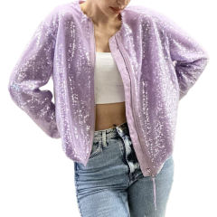 Purple Sequined Full-zip Long Sleeve Jacket