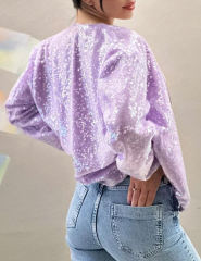 Purple Sequined Full-zip Long Sleeve Jacket