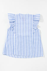 Sky Blue Stripe Geo Pattern Embroidered Tassel Flutter Blouse