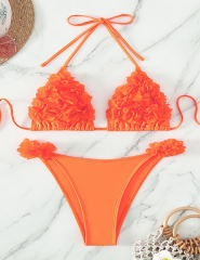 Orange Petal Swimsuit Triangle Bikini Set