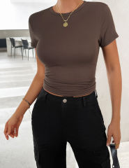 Brown Solid Color Slim Fit Crop Top