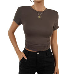 Brown Solid Color Slim Fit Crop Top