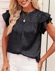 Black Leopard Print Ruffled Sleeve Blouse