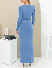 Bue Long Sleeve Top and Maxi Skirt Set