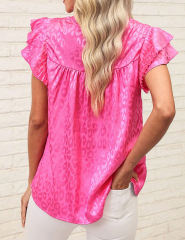 Hot Pink Leopard Print Ruffled Sleeve Blouse