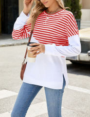 Red Striped Splicing Long Sleeve Sweatshirt