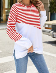 Red Striped Splicing Long Sleeve Sweatshirt