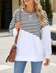 Black Striped Splicing Long Sleeve Sweatshirt