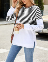Black Striped Splicing Long Sleeve Sweatshirt