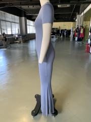 Blue Solid Color Short Sleeve Bodycon Dress