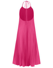Rosy Backless Halter Neck Pleated Long Dress