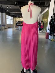 Rosy Backless Halter Neck Pleated Long Dress