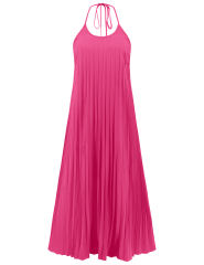 Rosy Backless Halter Neck Pleated Long Dress