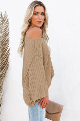 Brown Exposed Seam Ribbed Knit Dolman Top