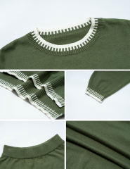 Army Green Contrast Knit Sweater and Pant Set