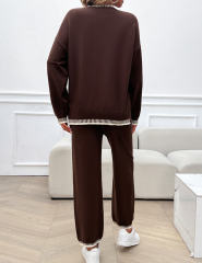 Coffee Contrast Knit Sweater and Pant Set