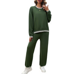 Army Green Contrast Knit Sweater and Pant Set