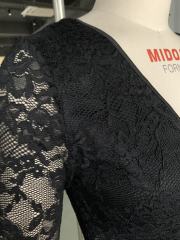 Black Button-up V Neck Lace Long Sleeve Bodysuit