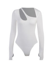 White Asymmetrical Cut-out Long Sleeve Bodysuit