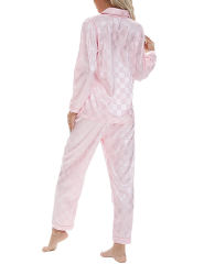 Pink Checkered Pattern Long Sleeve Loungewear Pajamas Set