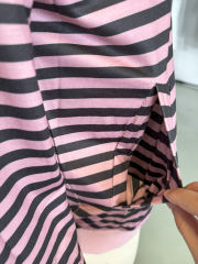 Pink Striped Lapel Collar Full-zip Jacket
