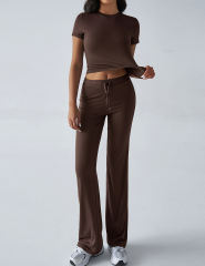 Brown Short Sleeve Top and Drawstring Pant Lounge Set