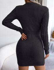 Black Cut-out Crewneck Cable Knit Bodyson Sweater Dress