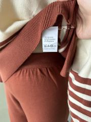 Brown Striped Contrast Split Sweater and Straight Leg Pant Set