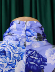 Blue Flounce Sleeve Floral Blouse and Wide Leg Pant Set