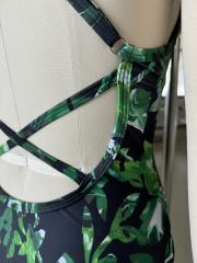 Green Printed Criss-cross Back One Piece Swimsuit