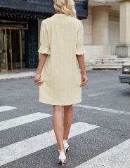 Apricot Jacquard Half Sleeve Split V Neck Shift Dress